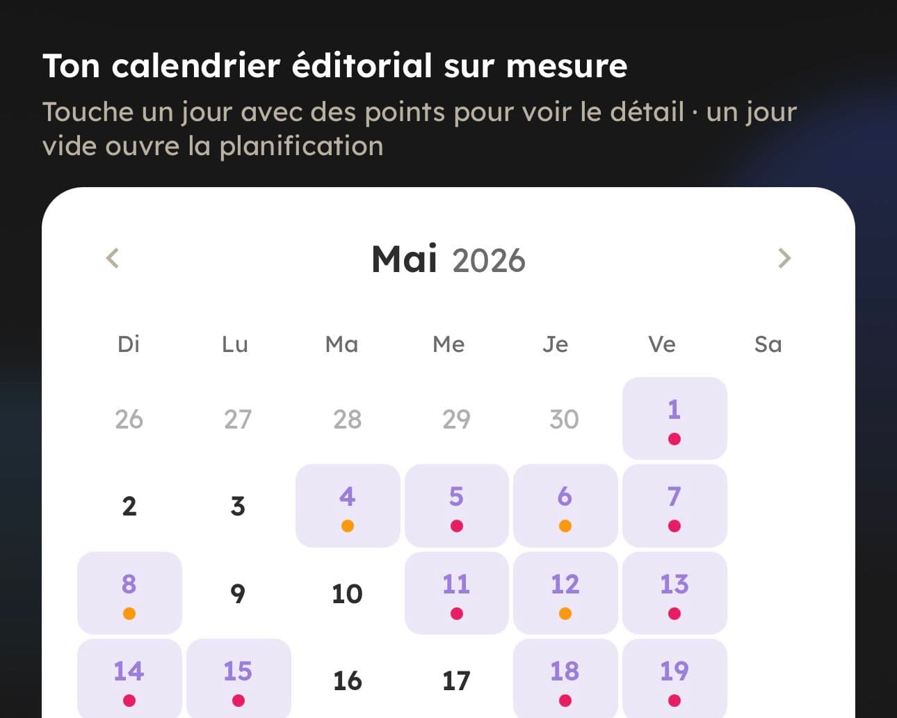 Aperçu Planning éditorial